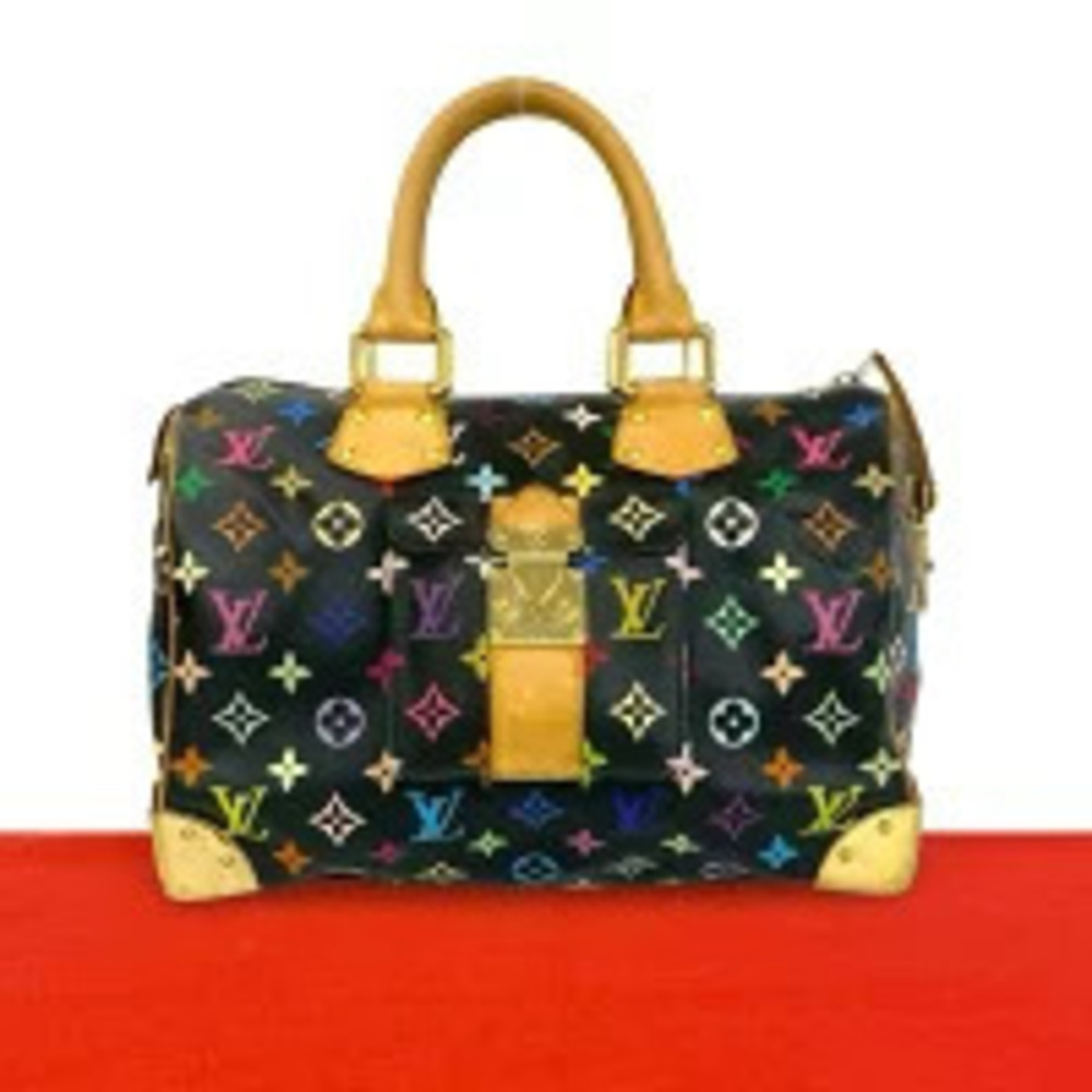 Louis Vuitton Speedy Monogram Multicolor Leather Top Handle Bag Black